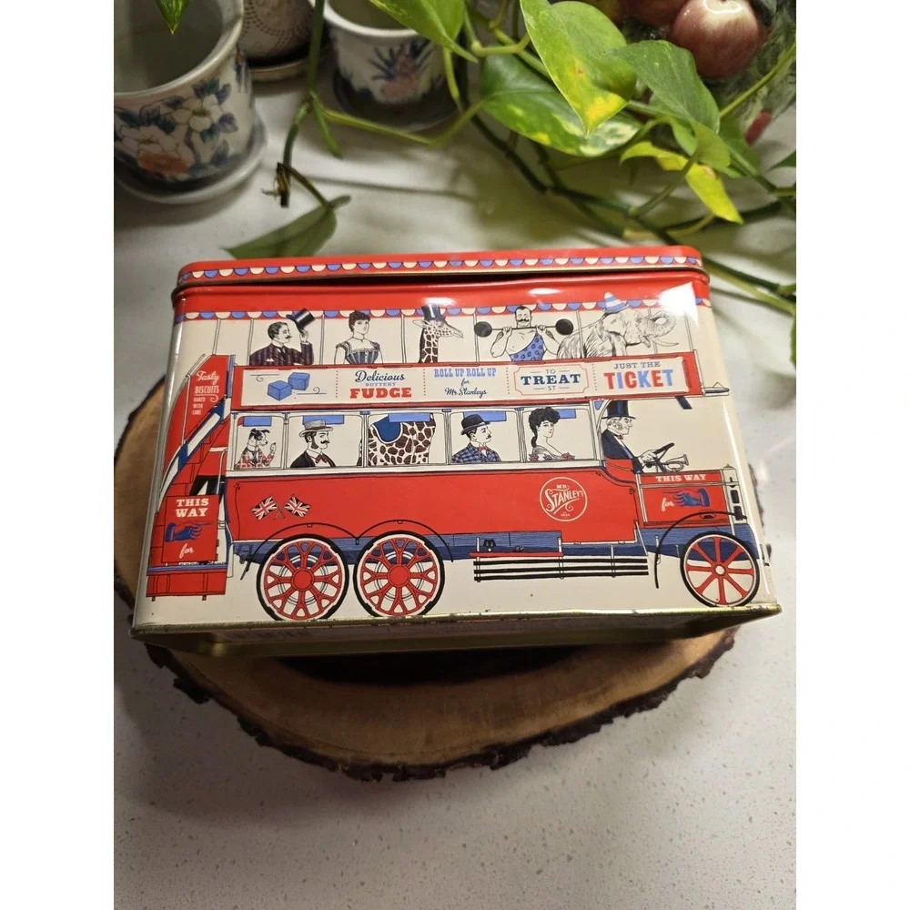 Mr Stanley's British Cookies Tin Bus Container, Great Graphics,Empty